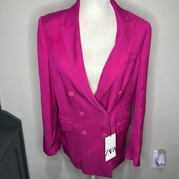 ZARA size small Double Breasted BUTTONED BLAZER FUCHSIA blazer NWT - Picture 6 of 11